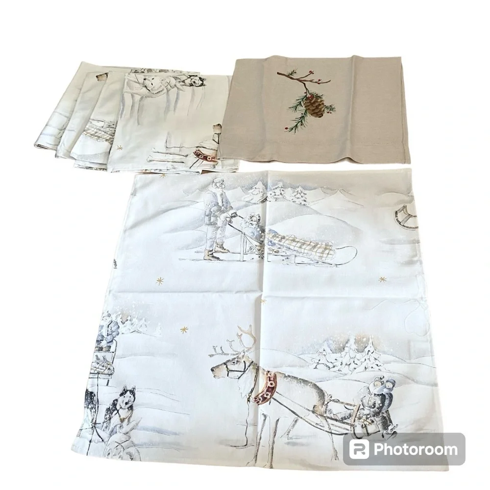La Maisonnette Made in France 100% Cotton Napkins Bundle Lot of 5 + 1 Linen Deer